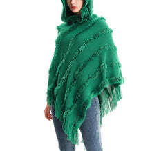 Load image into Gallery viewer, Women Winter Knit Hooded Poncho Cape Lady Spring Fringed Shawl Wrap Sweater Pullover Vintage Chic Tassels Cloak Capes

