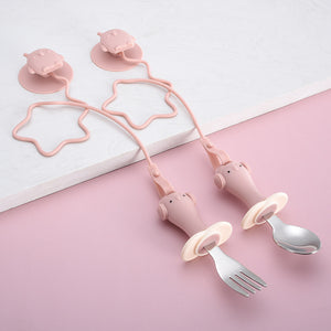 Infant Stainless Steel Training Spoon Fork Anti-drop