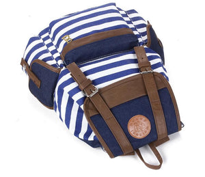 Women's Horizontal Striped Bag Canvas Backpack