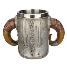 Load image into Gallery viewer, Stainless Steel Horns Helmet Skull Coffee Mug
