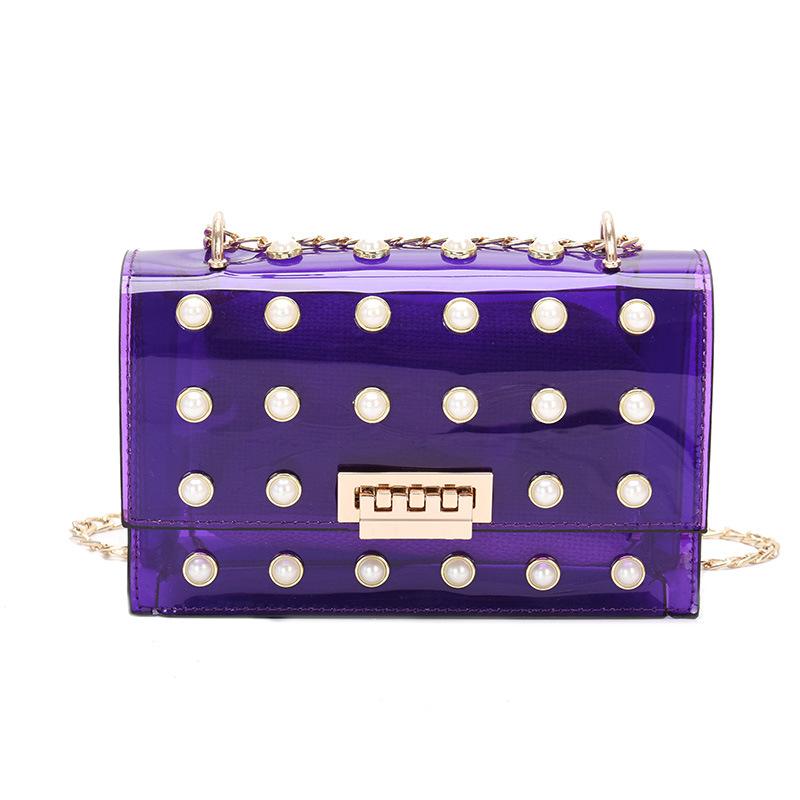 High Quality Women Pearl Rivet Transparent Bag