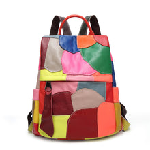 Load image into Gallery viewer, Large-capacity Leather Lady's Retro Stitching Backpack
