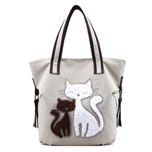 Load image into Gallery viewer, Cat Pattern Embroidered One-Shoulder Canvas Handbag For Lady
