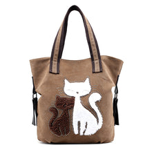 Load image into Gallery viewer, Cat Pattern Embroidered One-Shoulder Canvas Handbag For Lady
