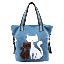 Load image into Gallery viewer, Cat Pattern Embroidered One-Shoulder Canvas Handbag For Lady
