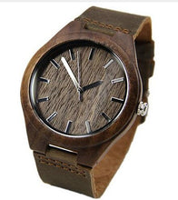 Load image into Gallery viewer, Walnut Wooden Wrist Watch With Leather Strap
