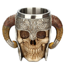 Load image into Gallery viewer, Stainless Steel Horns Helmet Skull Coffee Mug
