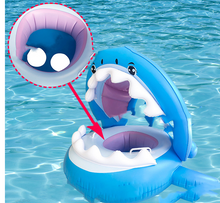 Load image into Gallery viewer, Inflatable Swimming Ring For Kids With Awning Shark Seat
