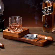 Load image into Gallery viewer, 2 In 1 Wooden Ashtray Rustic Wood Whiskey Glass Cup Tray Cigar Holder
