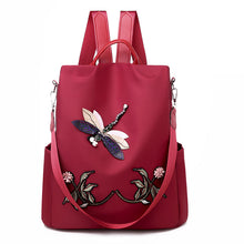 Load image into Gallery viewer, Oxford Cloth Embroidered Dragonfly Pattern Travel Backpack
