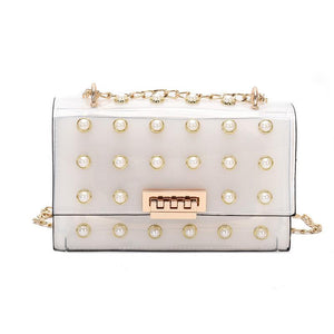 High Quality Women Pearl Rivet Transparent Bag