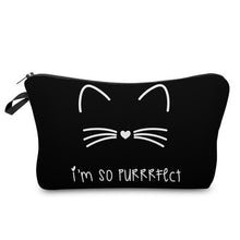 Load image into Gallery viewer, Women's Cat Print Cosmetic Bag (Black)
