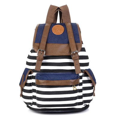 Women's Horizontal Striped Bag Canvas Backpack