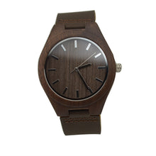 Load image into Gallery viewer, Walnut Wooden Wrist Watch With Leather Strap
