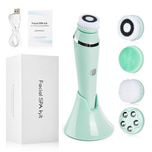 Load image into Gallery viewer, 4 in 1 Facial Cleansing Brush Rechargeable Electric Waterproof Spin Sonic Exfoliating Face Scrubber Brush Kit Skin Care
