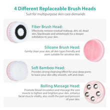Load image into Gallery viewer, 4 in 1 Facial Cleansing Brush Rechargeable Electric Waterproof Spin Sonic Exfoliating Face Scrubber Brush Kit Skin Care
