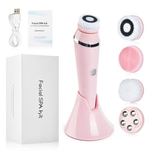 Load image into Gallery viewer, 4 in 1 Facial Cleansing Brush Rechargeable Electric Waterproof Spin Sonic Exfoliating Face Scrubber Brush Kit Skin Care

