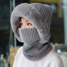 Load image into Gallery viewer, Knitted Hat Pompom Plush Ears Protection Solid Color Autumn Winter Women Face Cover Neck Gaiter Warmer Beanie Cap for Ski
