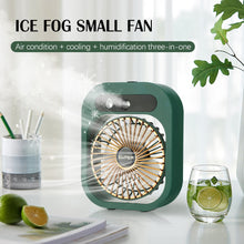 Load image into Gallery viewer, Portable Mist Fan USB Rechargeable Battery Desktop  Air Conditioning Water Spray Humidifier Moisturizing Cooling Fan 3 Speeds

