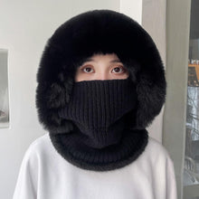 Load image into Gallery viewer, Knitted Hat Pompom Plush Ears Protection Solid Color Autumn Winter Women Face Cover Neck Gaiter Warmer Beanie Cap for Ski
