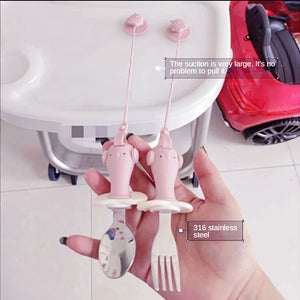 Infant Stainless Steel Training Spoon Fork Anti-drop