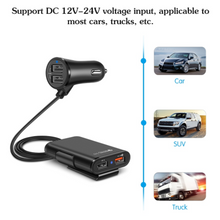 Load image into Gallery viewer, Back Seat QC3.0 2.4A3.1A 4 USB Car Charger With Cable A Clip
