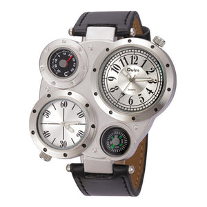 Men's Quartz Watch With Compass And Two Time Zones