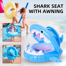 Load image into Gallery viewer, Inflatable Swimming Ring For Kids With Awning Shark Seat
